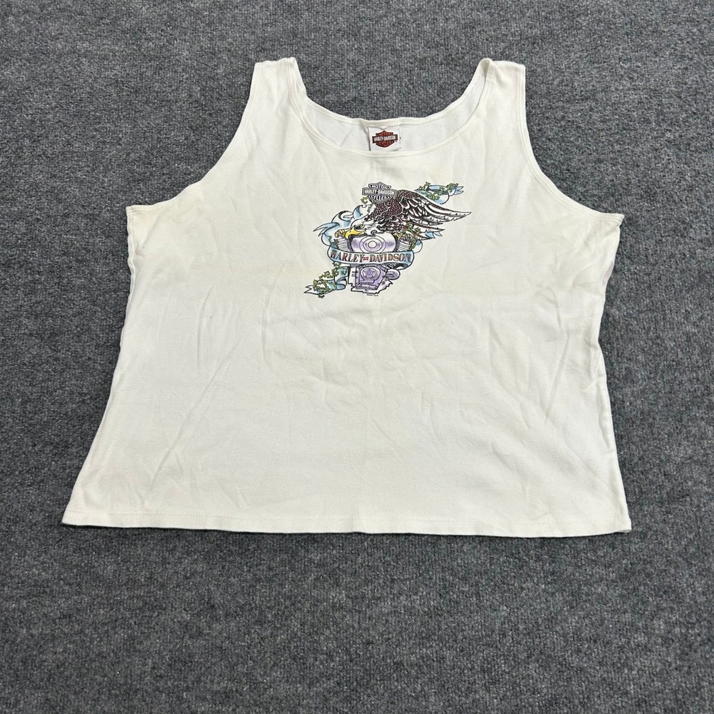 Harley Davidson Tank Top Womens Size L White Eagle Graphic Biker Sleeveless Top